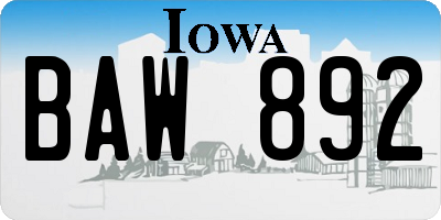 IA license plate BAW892