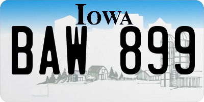 IA license plate BAW899