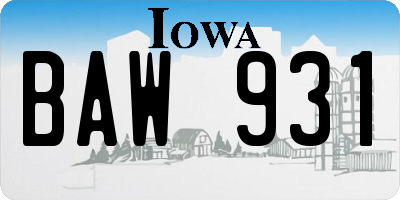 IA license plate BAW931