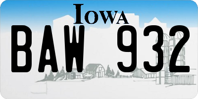 IA license plate BAW932