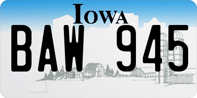 IA license plate BAW945