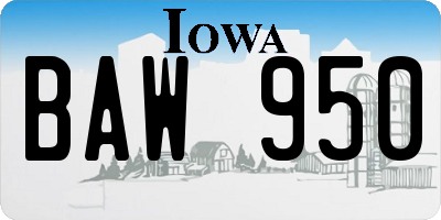 IA license plate BAW950