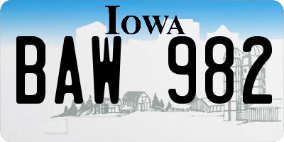 IA license plate BAW982