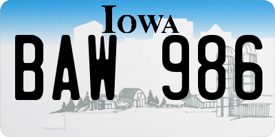IA license plate BAW986