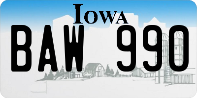 IA license plate BAW990