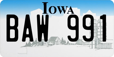 IA license plate BAW991