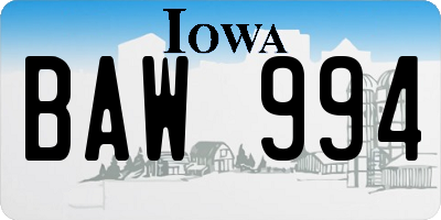 IA license plate BAW994