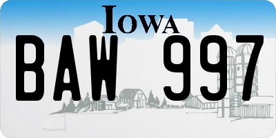 IA license plate BAW997