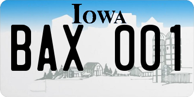 IA license plate BAX001
