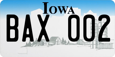 IA license plate BAX002