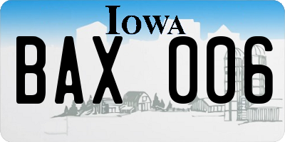 IA license plate BAX006