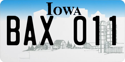 IA license plate BAX011