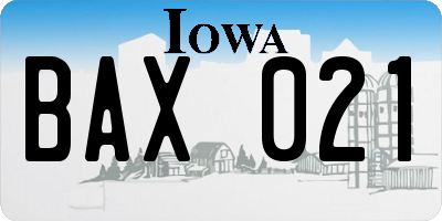 IA license plate BAX021