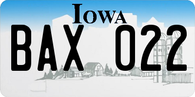 IA license plate BAX022