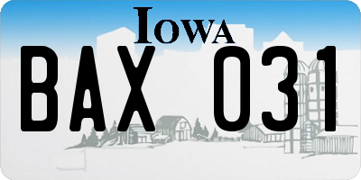 IA license plate BAX031