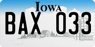 IA license plate BAX033
