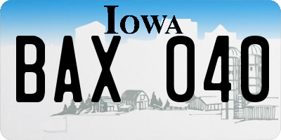 IA license plate BAX040