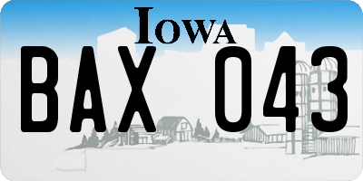 IA license plate BAX043