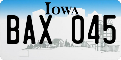 IA license plate BAX045
