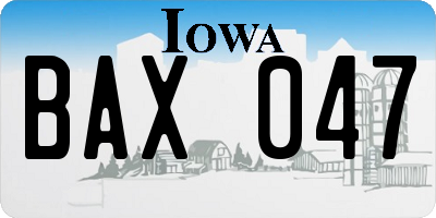 IA license plate BAX047
