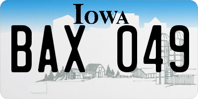 IA license plate BAX049
