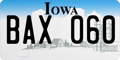 IA license plate BAX060