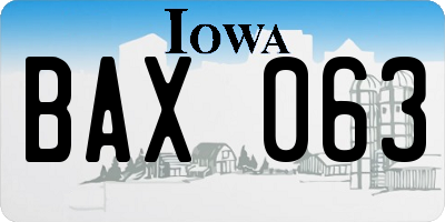 IA license plate BAX063