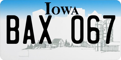 IA license plate BAX067