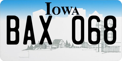 IA license plate BAX068