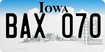IA license plate BAX070