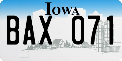 IA license plate BAX071