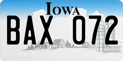 IA license plate BAX072