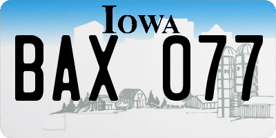 IA license plate BAX077