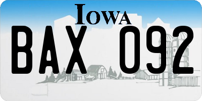 IA license plate BAX092