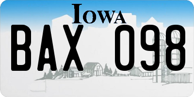 IA license plate BAX098