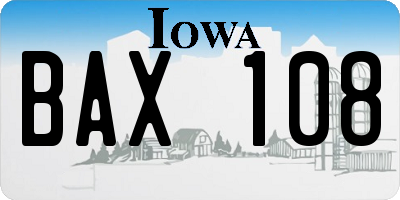 IA license plate BAX108
