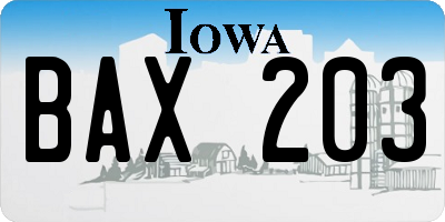 IA license plate BAX203