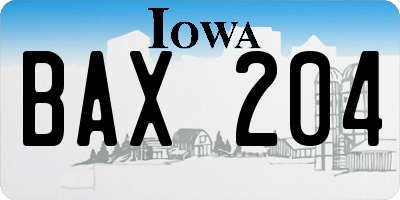 IA license plate BAX204
