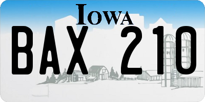 IA license plate BAX210