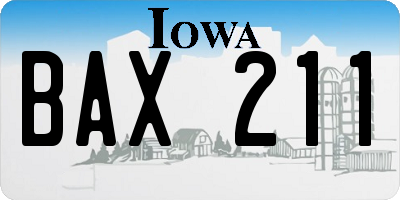 IA license plate BAX211