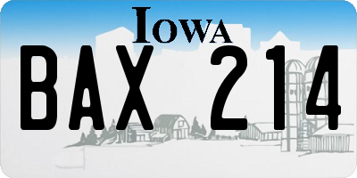 IA license plate BAX214