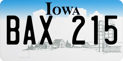 IA license plate BAX215