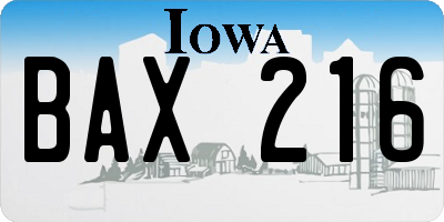 IA license plate BAX216