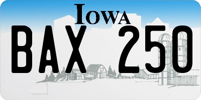 IA license plate BAX250