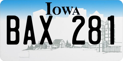 IA license plate BAX281