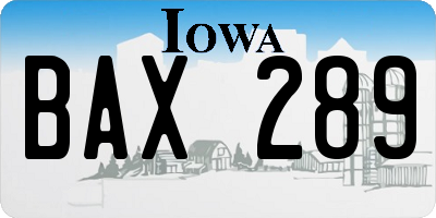 IA license plate BAX289