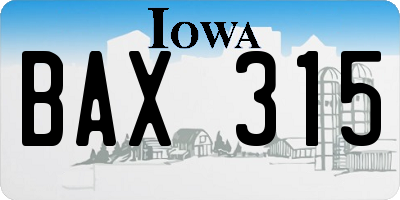 IA license plate BAX315