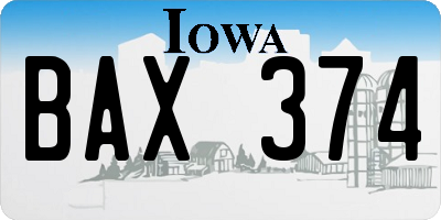 IA license plate BAX374