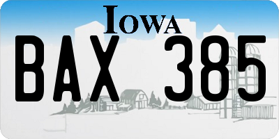 IA license plate BAX385