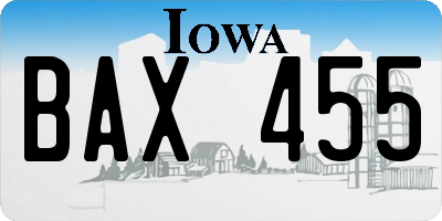 IA license plate BAX455